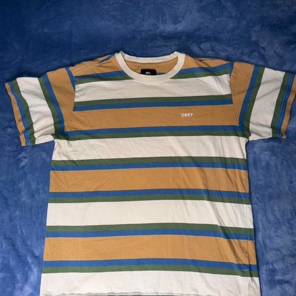 Rare Obey Worldwide Embroidered Striped Shirt‎ men Size l